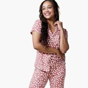 Softies Slim Notch Collar Top Polka Dot Capri Rose Pajama Loungewear Set Size L
